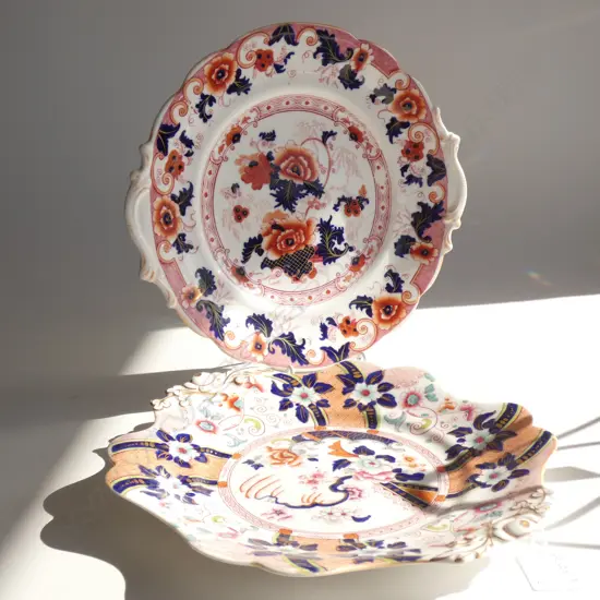 2 ANTIQUE PORCELAIN PLATES 250mm dia