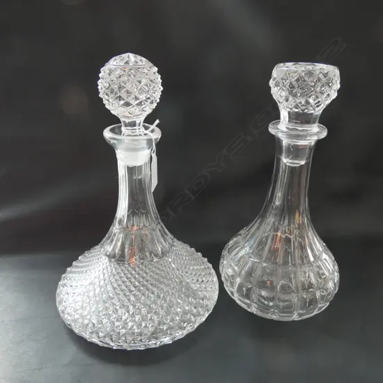 2 PRESSED GLASS DECANTERS; SHIPS & OTHER H.265mm