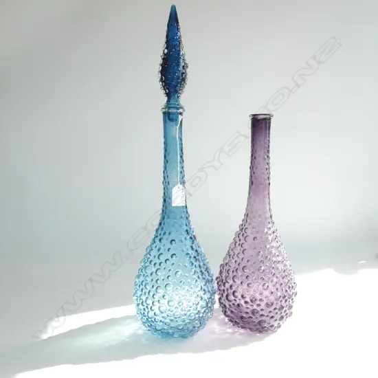2 GLASS GENIE BOTTLES PURPLE & GREEN H.540mm