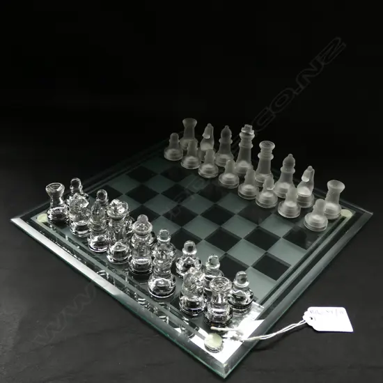GLASS CHESS SET, BOXED