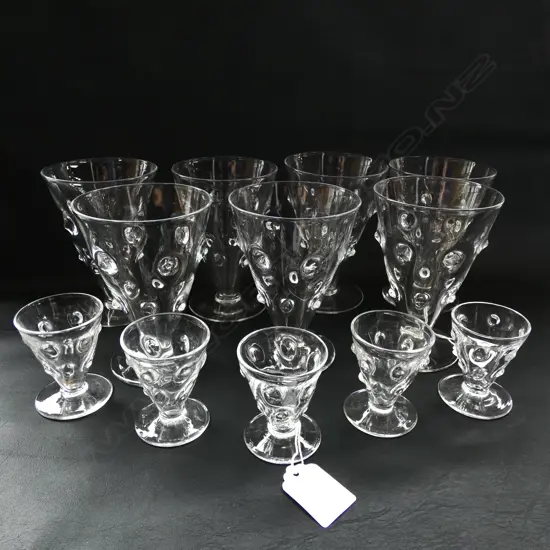 12 WEBB ENGLAND CRYSTAL HOBNAIL STEMMED GLASSES 2 SIZES 5 X H60MM & 7 H120MM