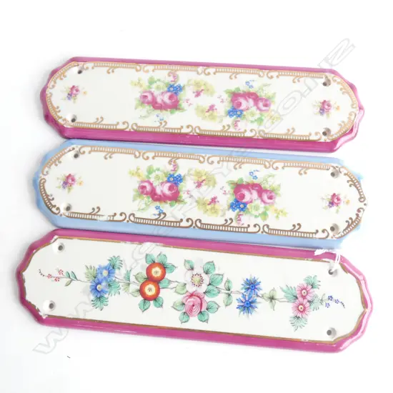 3 PORCELAIN HAND PAINTED DOOR PLAQUES 275 X 75MM 