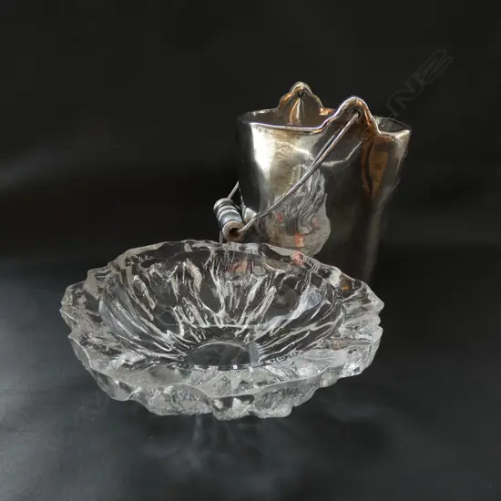 SILVER CERAMIC WINE BUCKET + CRYSTAL 'ICE' BOWL 185mm dia