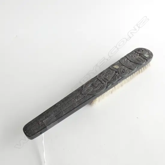 CARVED WOODEN 'MAORI' CLOTHES BRUSH L.310mm