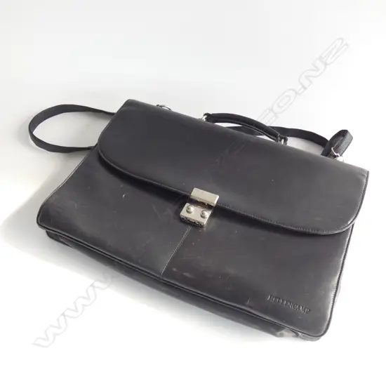 MELLENCAMP NZ BLACK LEATHER BREIFCASE & STRAP W.390mm
