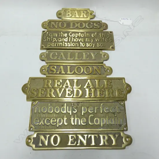 8 ASST BRASS PLATES  INCL 'NO DOGS'/ BAR/NO ENTRY ETC.. L 180MM