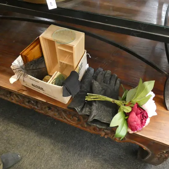 BOX LOT DISPLAY CONTAINERS, FAUX FLOWERS ETC