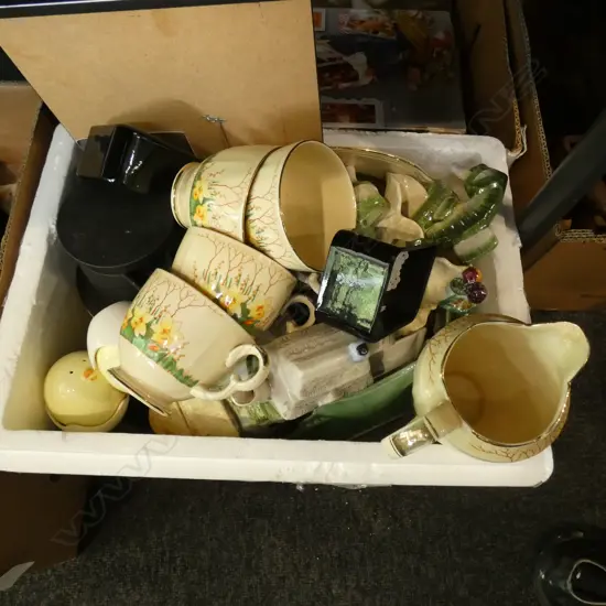 BOX LOT ASST. CHINA INCL. 15 PCE CROWN DEVON 'SPRINGWOOD' TEA SERVICE, ARTWORK ETC