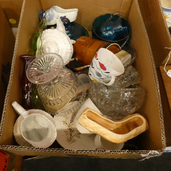 BOX LOT ASST CHINA & GLASS ETC.
