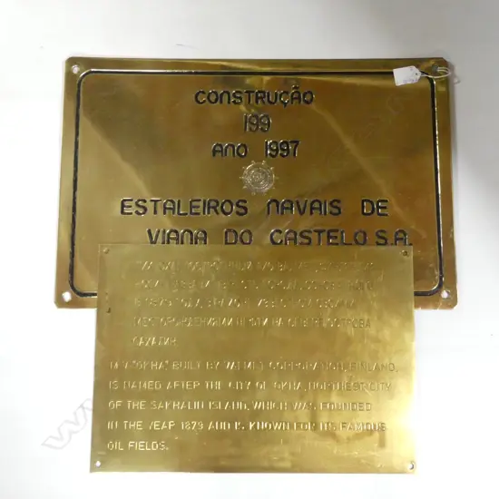 2 LG BRASS ENGRAVED NAME PLATES LARGEST 500 X 350MM