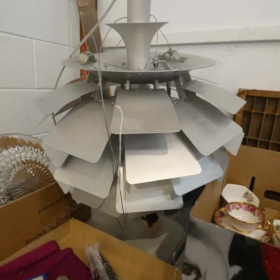 SILVER METAL LOUIS POULSEN STYLE ARTICHOKE PENDANT H.500mm