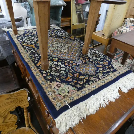 HAND KNOTTED WOOL PILE BLUE RUG 940x630mm