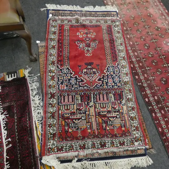 ALL WOOL HAND KNOTTED RED PRAYER RUG 1400x850mm