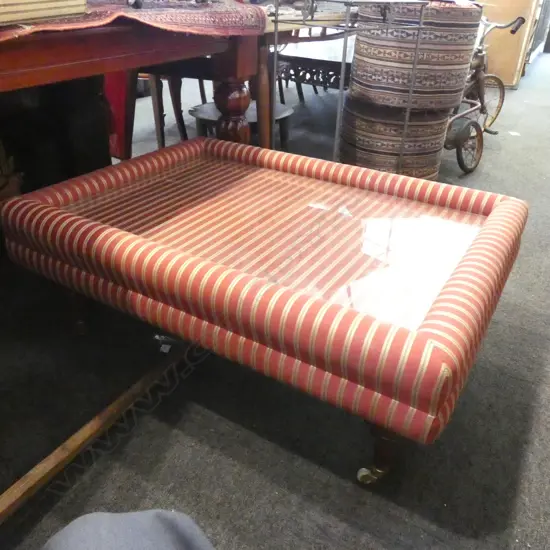 RED STRIPPED OTTOMAN GLASS TOP...