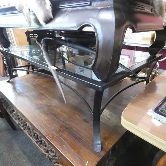 WROUGHT IRON AND GLASS COFFEE TABLE