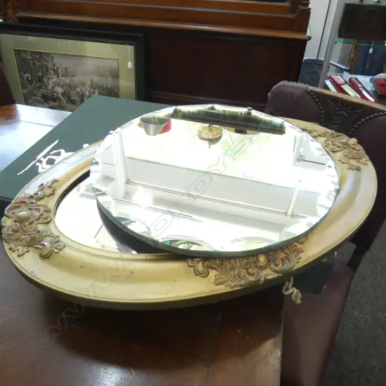 TWO VINTAGE MIRRORS; 405mm dia & OVAL W.620mm
