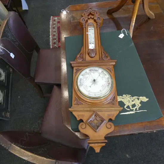 CARVED OAK VICTORIAN BAROMETER H.885mm
