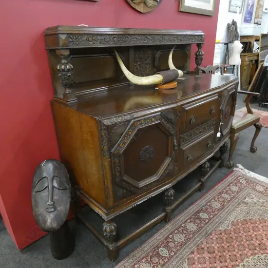 JACOBEAN STYLE OAK SIDEBOARD...