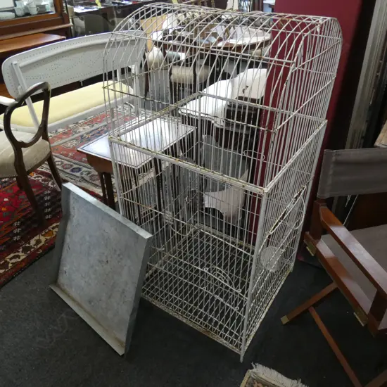 LARGE WHITE PAINTED METAL BIRD CAGE...