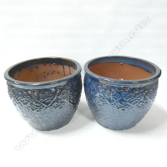 PR  TEAL GLAZED GARDEN POTS WITH A SWIRLED DESIGN  DIA 310 H 270MM ...