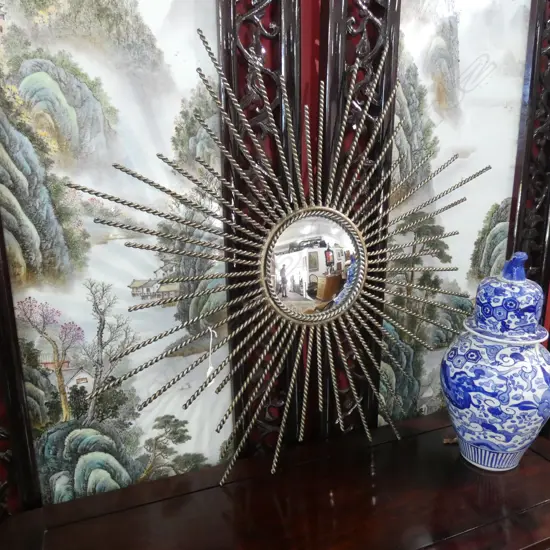 DESIGNER INDUSTRIAL STARBURST FRAMED MIRROR DIA 930MM