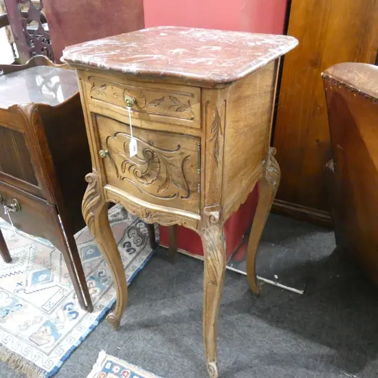 FRENCH STYLE BEDSIDE TABLE H.890mm MARBLE CORNER CHIPPED