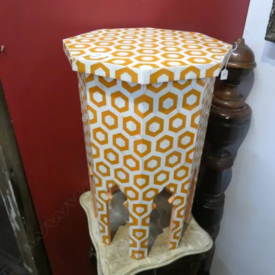 BONE INLAY ORANGE OCTAGONAL MORROCCAN STYLE SIDE TABLE H.615mm