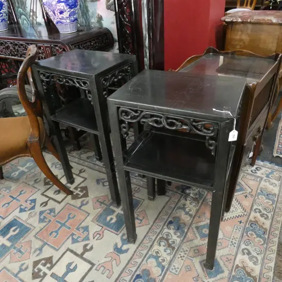 PR ORIENTAL EBONIZED CARVED WOODEN SIDE TABLES H.800mm