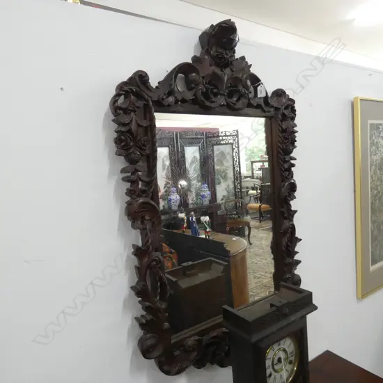 LG CARVED WOODEN FRAMED WALL MIRROR  1000 X 630MM