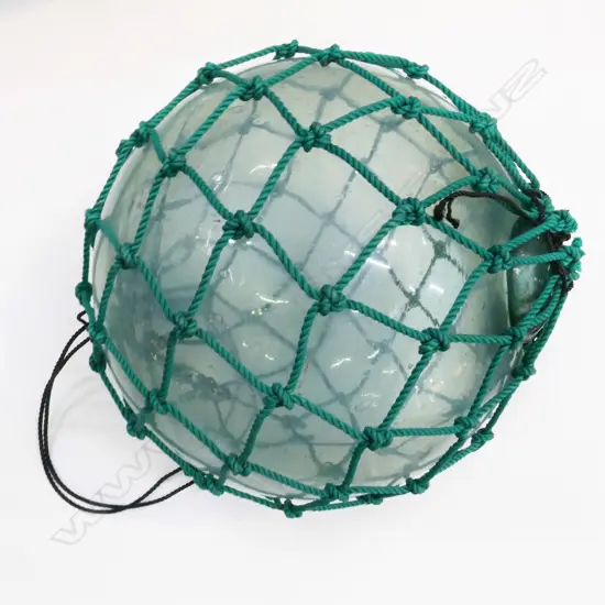 OLD GLASS LARGE FISHING FLOAT WITH NETTING Dia.380mm