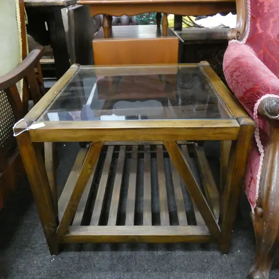 SQUARE GLASS TOP SIDE TABLE 600mm sq 