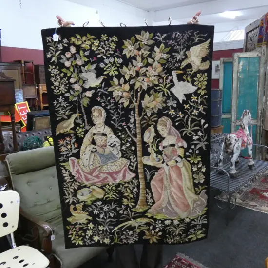 2 MEDIEVAL LADIES TAPESTRY / NEEDLEPOINT 1260x900mm