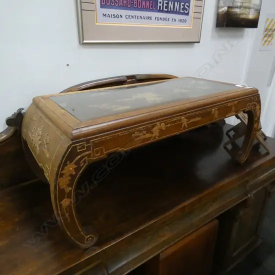 CARVED CHINESE COFFEE TABLE GLASS TOP...