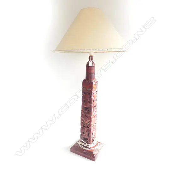 LG MAORI CARVED TALL TABLE LAMP W 2 SIZE SHADES H.1040MM