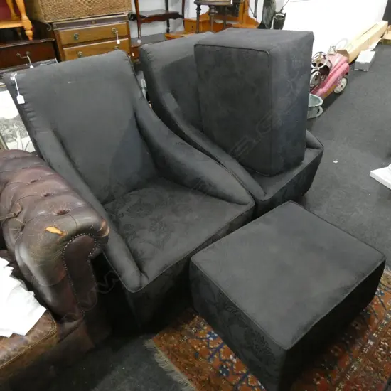 PR BLACK UPHOLSTERED CHAIRS & OTTOMANS