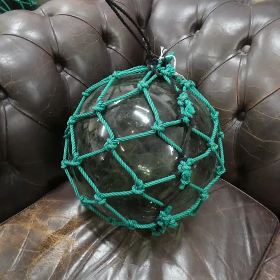 OLD GLASS FISHING FLOAT WITH GREEN NETTING Dia.300mm