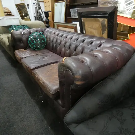 LEATHER 3 SEATER CHESTERFIELD SOFA...
