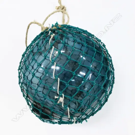 OLD GLASS FISHING FLOAT WITH GREEN NETTING Dia.300mm