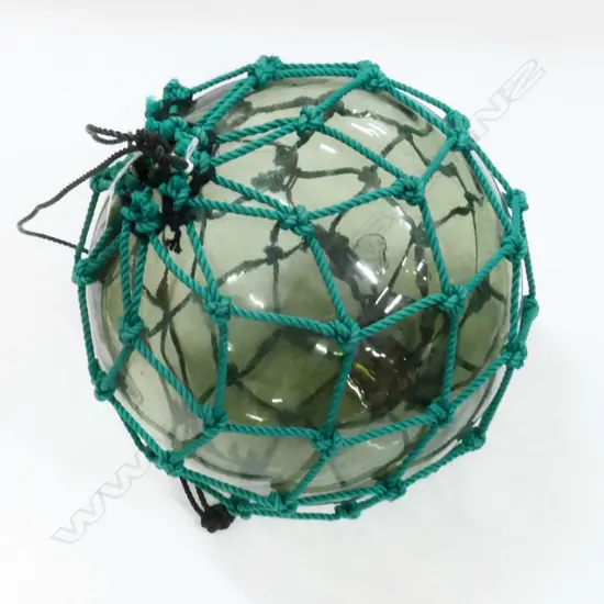 OLD GLASS FISHING FLOAT WITH GREEN NETTING Dia.300mm