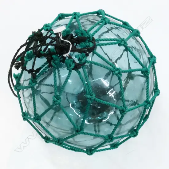 OLD GLASS FISHING FLOAT WITH GREEN NETTING Dia.300mm