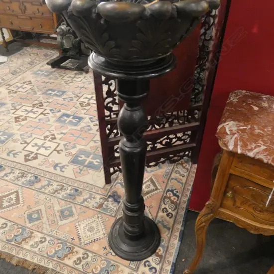 BLACK PAINTED TURNED WOODEN PLANT STAND H.1060mm