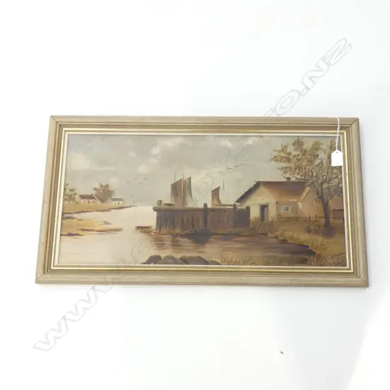 OIL ON BOARD - SEASIDE COTTAGE SCENE BY E. RYDEN  600 X 285MM