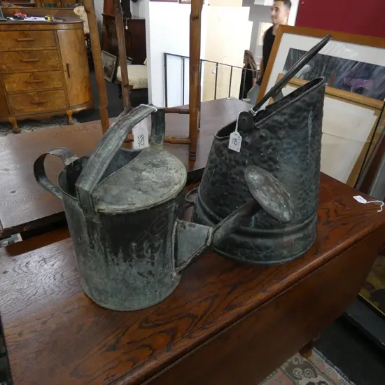 OLD COPPER WATERING CAN & COAL BUCKET H.350mm
