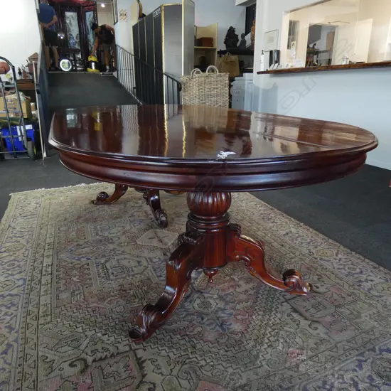DOUBLE PEDESTAL MAHOGANY DINING TABLE SEMI CIRCULAR ENDS L.2420mm W.1200mm