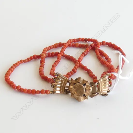 ANTIQUE 9CT GOLD AND CORAL BEAD BRACELET