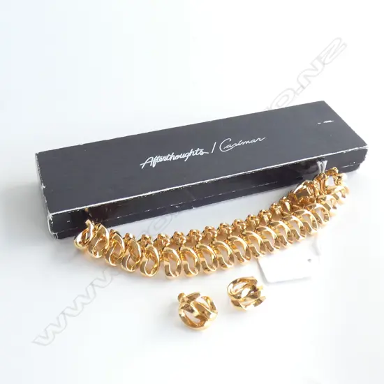 HEAVY GOLD TONE CHAIN LINK NECKLACE & CLIP EARRINGS