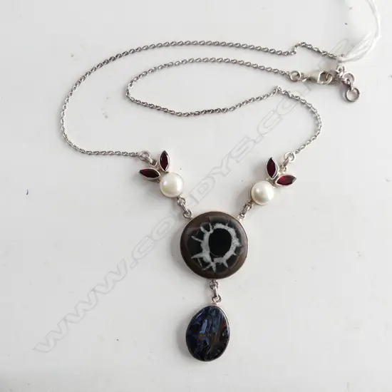 SILVER & AGATE/GARNET & PEARL NECKLACE