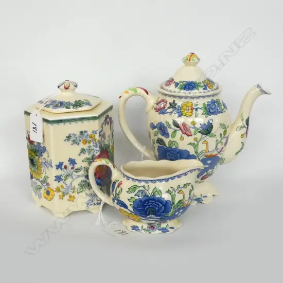 MASONS 'STRATHMORE'; SM COFFEE POT, JUG & CANISTER (H.170mm)