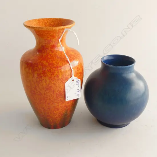 2 x PILKINGTON ROYAL LANCASTER VASES. Orange H.170mm, BLUE H.110mm