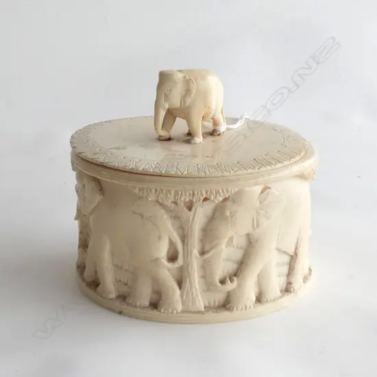 CARVED IVORY TUSK LIDDED CONTAINER (NO BASE) H.105mm